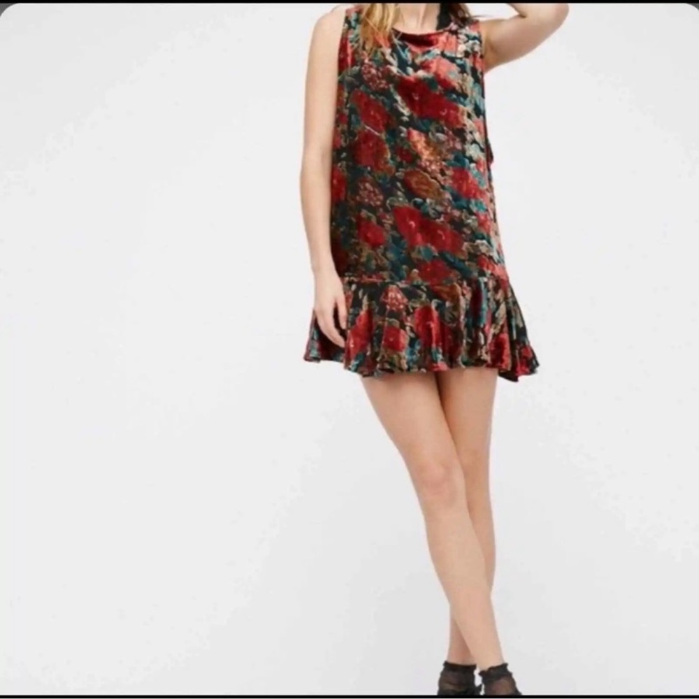Free People Velvet Multicolor Floral Mini Dress